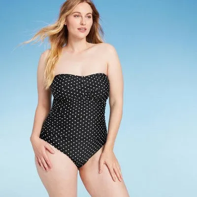 New - Women's Polka Dot Twist-Front Full Coverage Tummy Control One Piece Swimsuit -