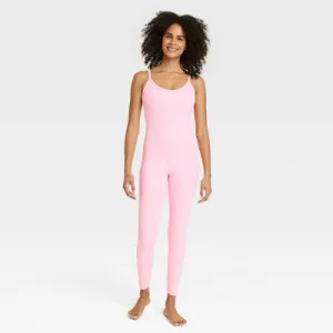 New - Women's Rib Full Length Bodysuit - All in Motion Pink XS