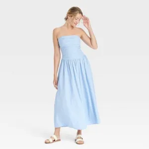 New - Women's Ruched Maxi A-Line Dress - Universal Thread Blue S