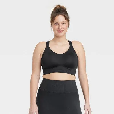 New - Women's Sculpt High Support Embossed Sports Bra - All In Motion Black L