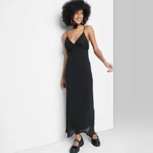 New - Women's Sleeveless Rosette Cup Maxi Dress - Wild Fable Black M