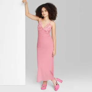 New - Women's Sleeveless Rosette Cup Maxi Dress - Wild Fable Pink M