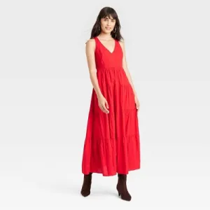 New - Women's Tiered Maxi A-Line Dress - Universal Thread Red S