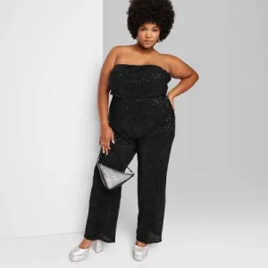 New - Women's Tube Sequin Mesh Jumpsuit - Wild Fable Black 4X