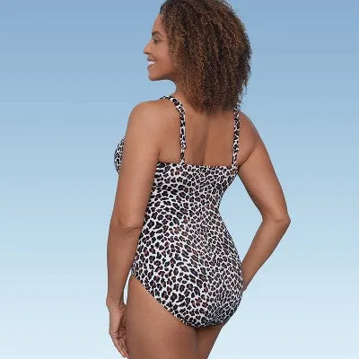 New - Women's UPF 50 V-Neck Ruched One Piece Swimsuit - Shape   Style by Aqua Green