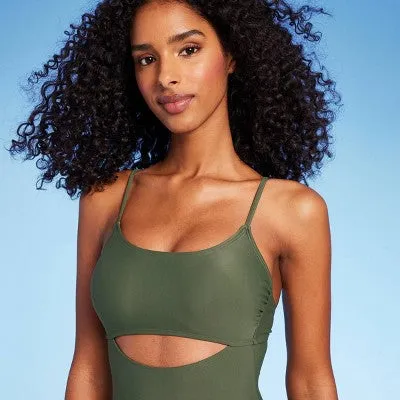 New - Women'sKeyhole One Piece Swimsuit - Shade & Shore Dark Green L: High-Leg,