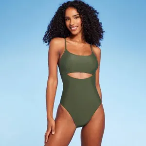 New - Women'sKeyhole One Piece Swimsuit - Shade & Shore Dark Green S: Chic High-Leg