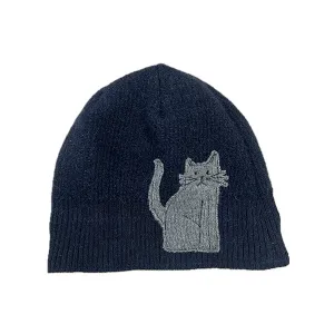 NEW! Wool Hat in Navy Blue with Cat by Sardine Clothing Co.