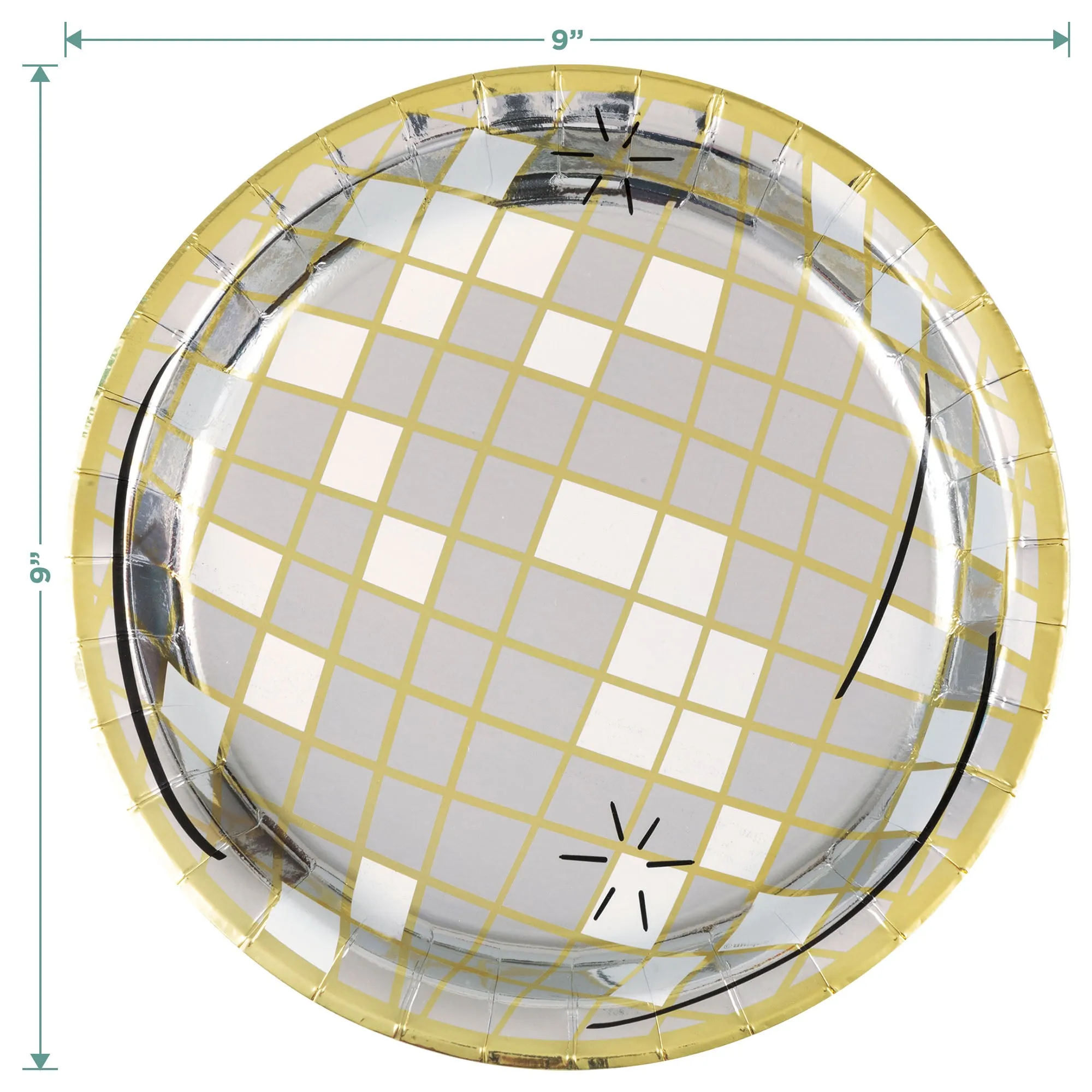 New Year Metallic Silver & Gold Disco Ball-Shaped Paper Plates and Napkins (Serves 16)