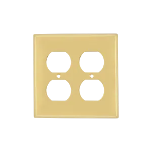 New York Switch Plate with Double Outlet in Polished Brass