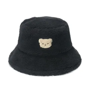 NEWBLOM Embroidered Bear Plush Hat Warm Fisherman Hat