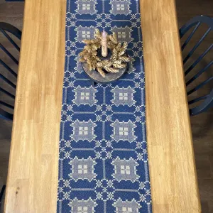 Newbury Navy and Tan Woven Table Runner 56"