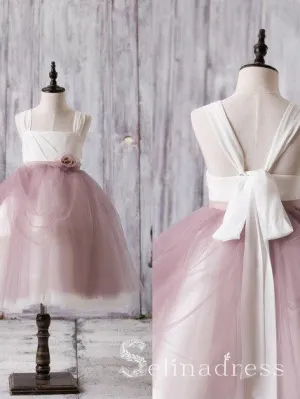 Newest Arrival Strap Dusty Rose Tulle Cute Flower Girl Dresses GRS022