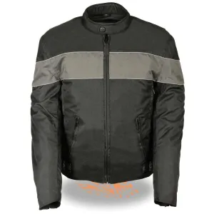 NexGen SH212101 Men's Black Textile Moto Jacket with Grey Reflective Striping