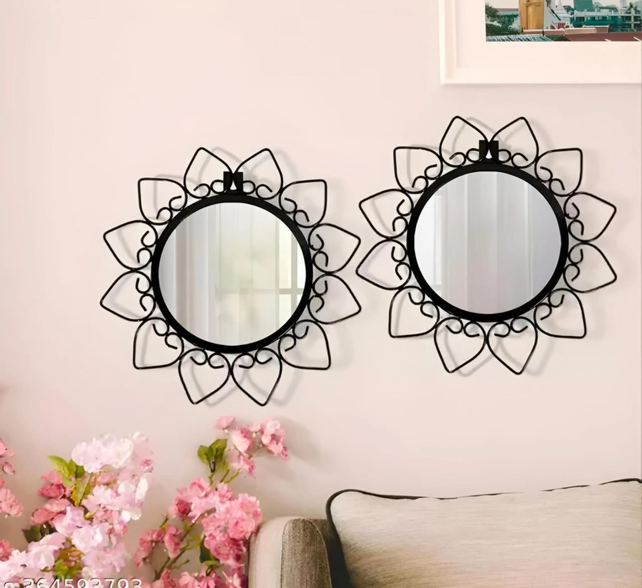 Next in Crafts Modern Desing Round Wall Mirror Metal Studded Frame Wall Hanging/Iron Wall Mounted Perfect for Living Room, Bathroom, Bedroom, Wall Decor Pack of 2