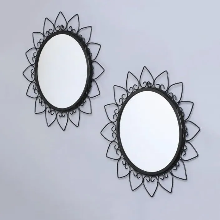 Next in Crafts Modern Desing Round Wall Mirror Metal Studded Frame Wall Hanging/Iron Wall Mounted Perfect for Living Room, Bathroom, Bedroom, Wall Decor Pack of 2