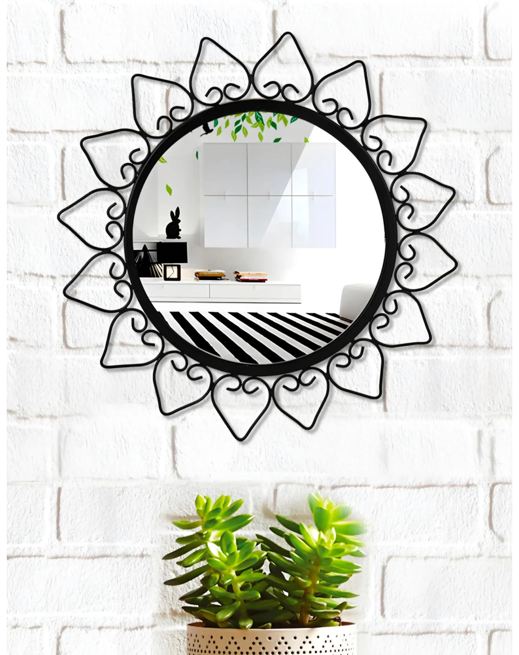 Next in Crafts Modern Desing Round Wall Mirror Metal Studded Frame Wall Hanging/Iron Wall Mounted Perfect for Living Room, Bathroom, Bedroom, Wall Decor Pack of 2