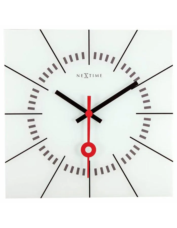 NeXtime Stazione White Square Wall Clock - Frosted Glass - Stick Hands & Markers