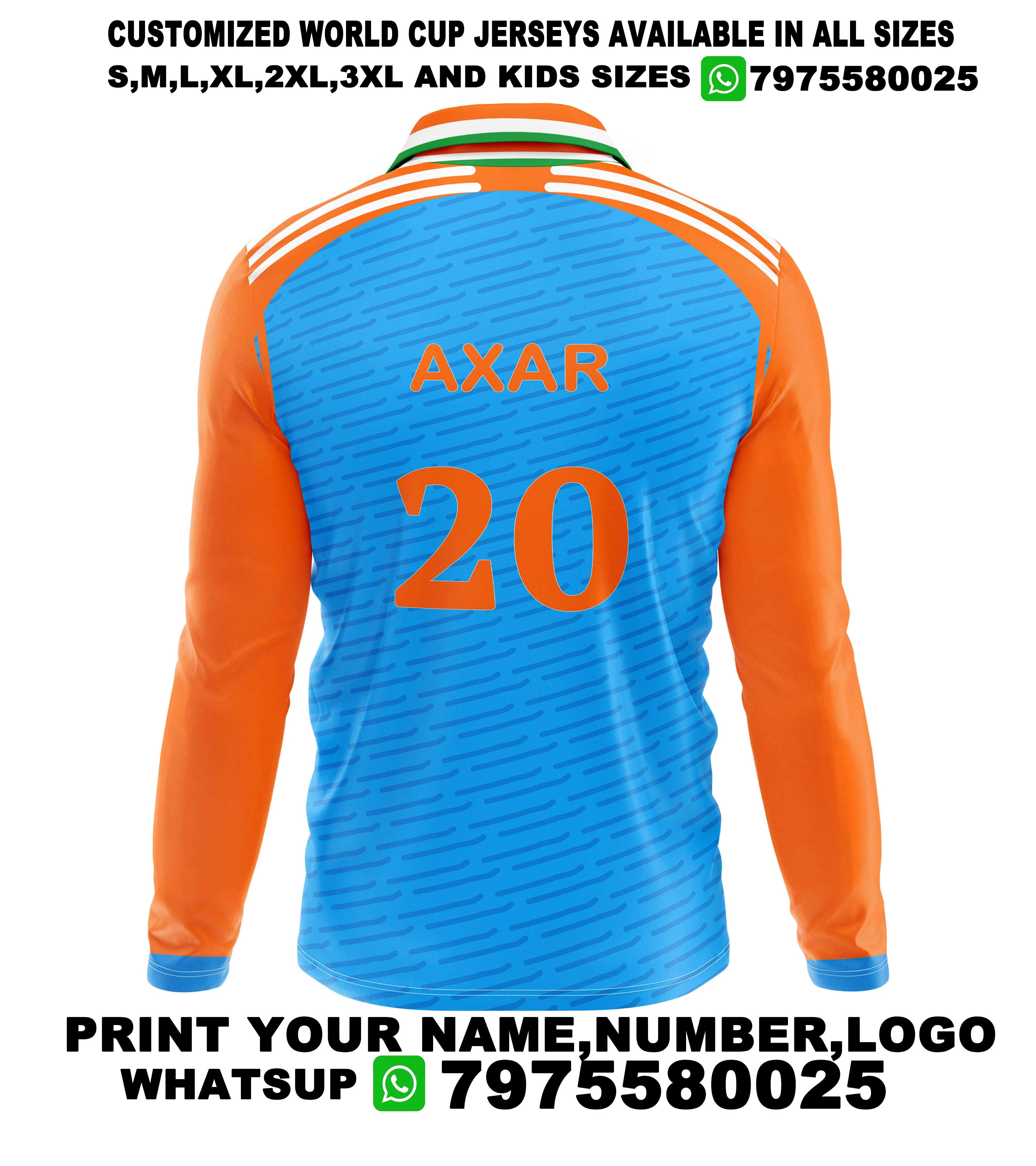 Nextprint Axar Patel Printed India Cricket 2024 World Cup Jersey Full Sleeve