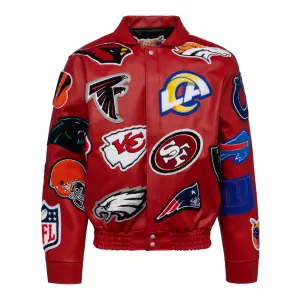 NFL COLLAGE VEGAN LEATHER JACKET Red