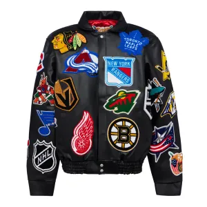 NHL COLLAGE VEGAN LEATHER JACKET Black