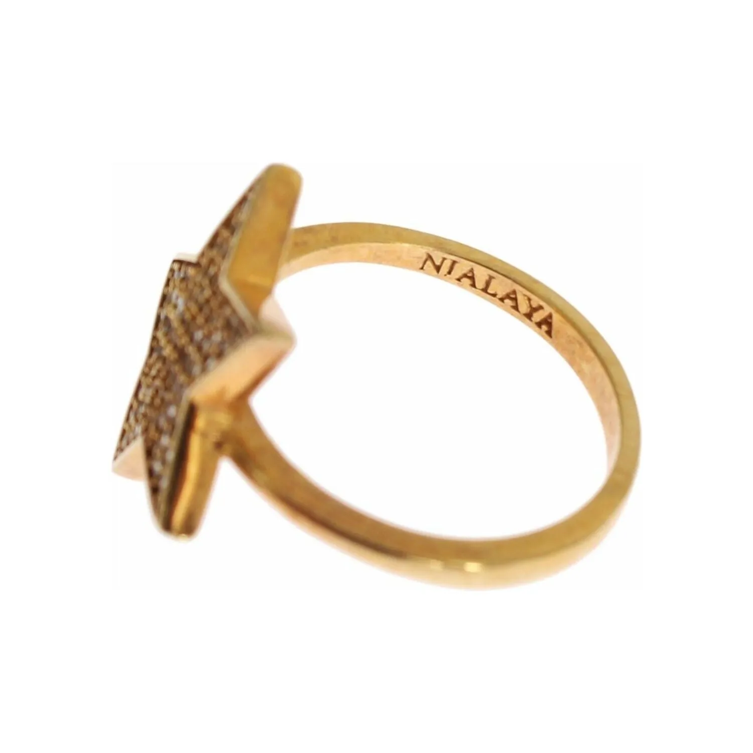 Nialaya Elegant Gold-Plated Sterling Silver Ring with CZ Crystals