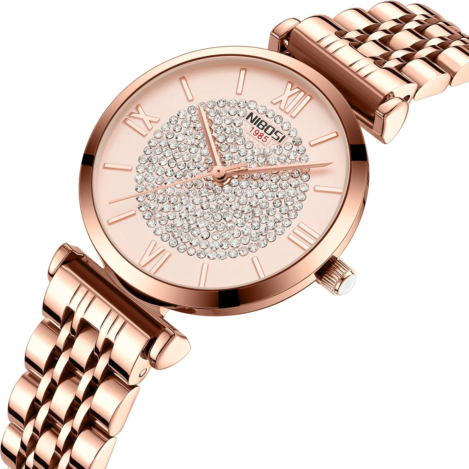 NIBOSI Women Watches Analogue Stainless Steel Wrist Watches for Women's & Girls&Miss&Ladies Rose Gold Dial and Band Watch with Stylish Diamond Studded Watches