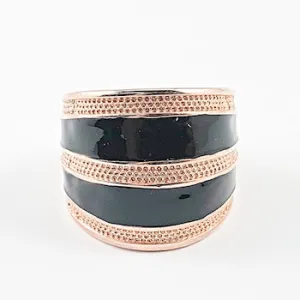 Nice Multi Row Pattern Rose Gold & Black Enamel Brass Ring