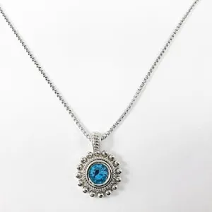 Nice Round Disc Aquamarine CZ Pendant Brass Necklace