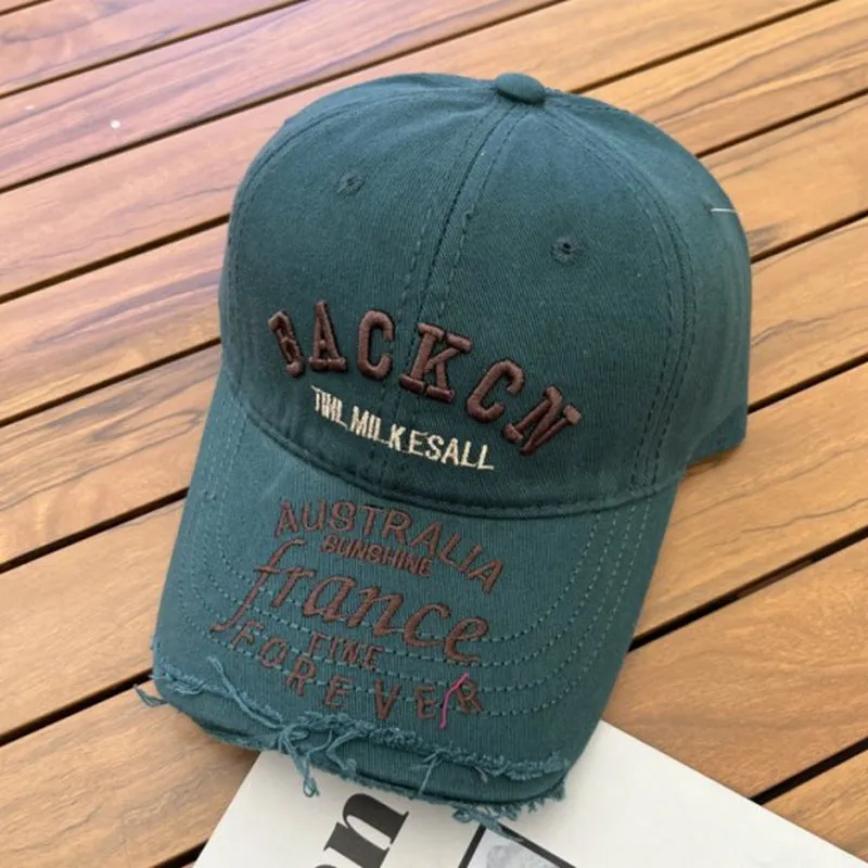 Niche frayed letter embroidered baseball hat for women in spring and summer, small casual, versatile peaked cap, travel sun hat