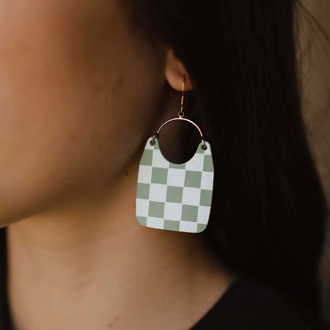 Nickel and Suede Checkered Earrings