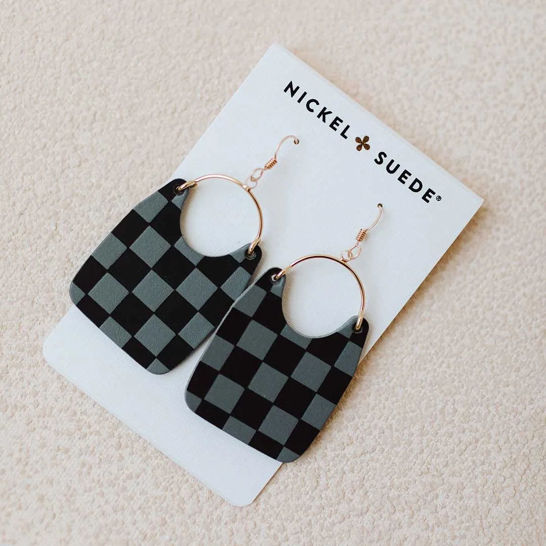 Nickel and Suede Checkered Earrings