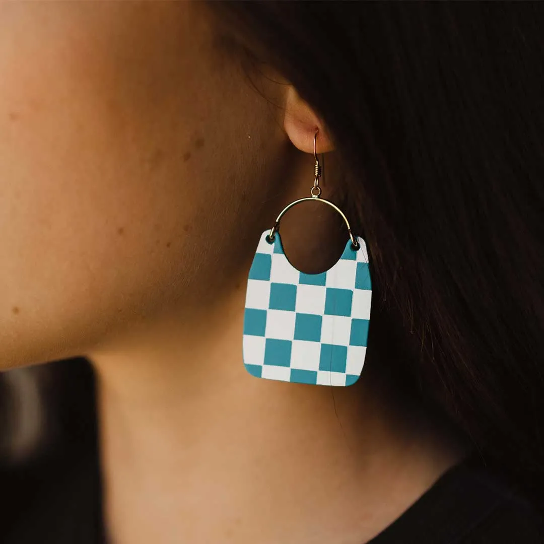 Nickel and Suede Checkered Earrings