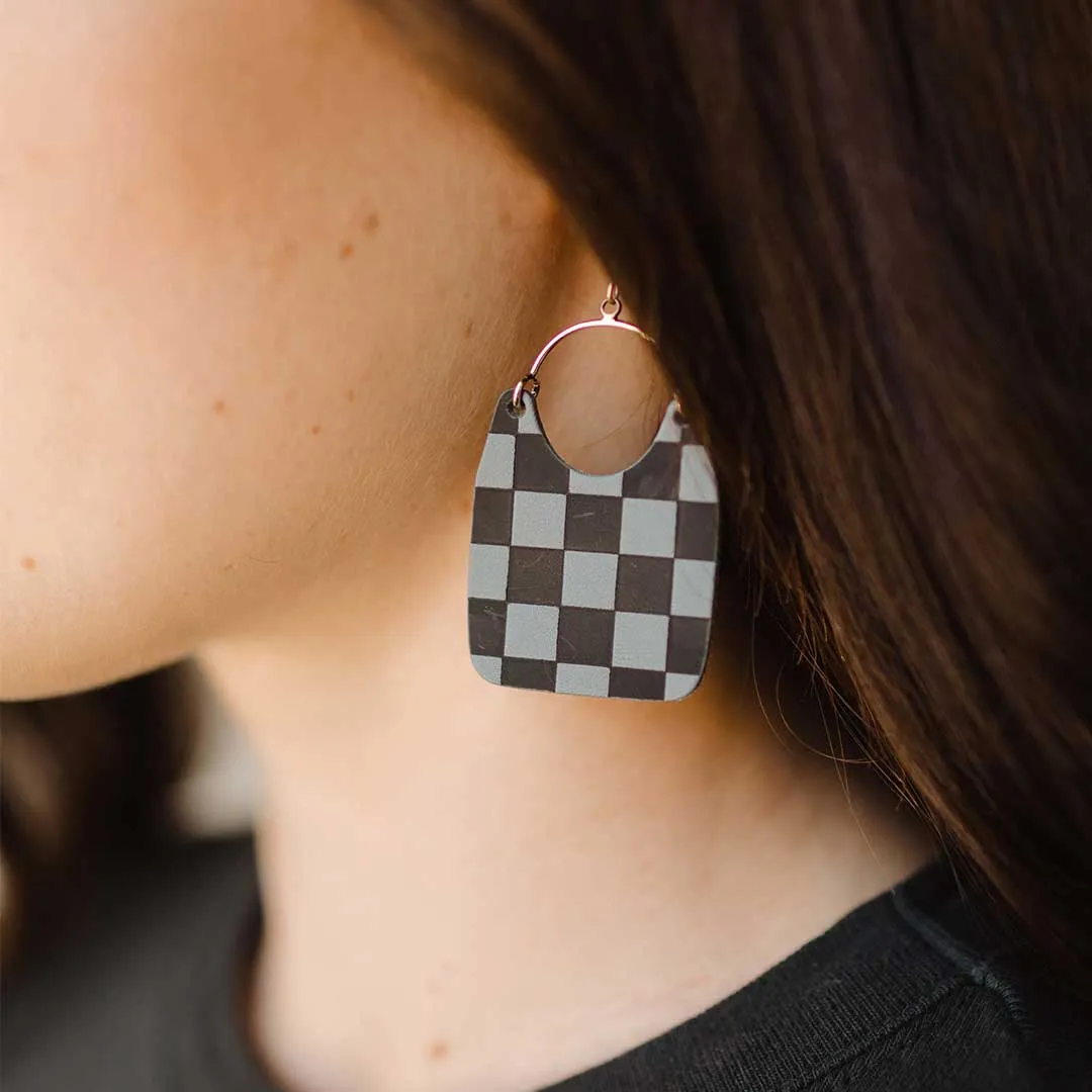 Nickel and Suede Checkered Earrings