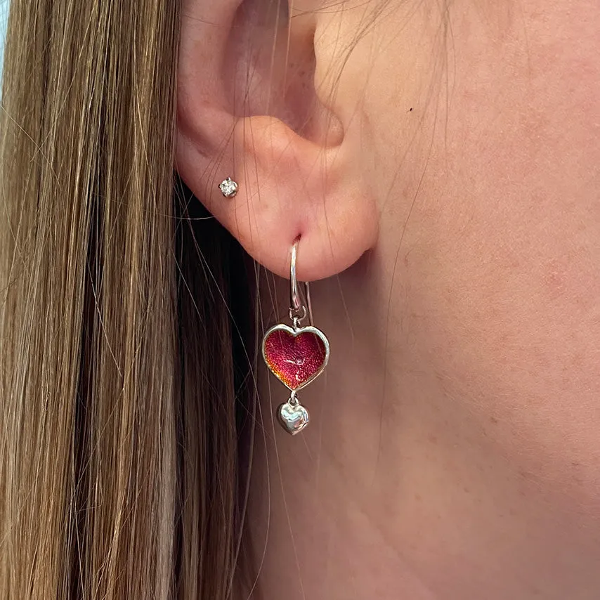 Nicole Barr Silver Red Enamel Heart Earrings NW0467A