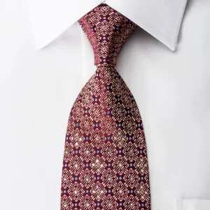 Nicole St Giles Men's Rhinestone Silk Necktie Golden Trellis On Burgundy With Silver Sparkles