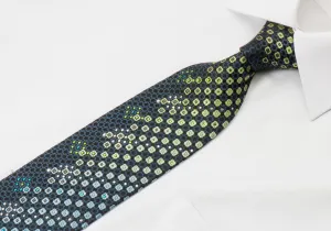 Nicole St Giles Silk Rhinestone Necktie Geometric Trellis On Blue With Silver Sparkles