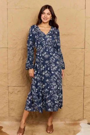 Night Out Full Size Balloon Sleeve Floral Midi Dress