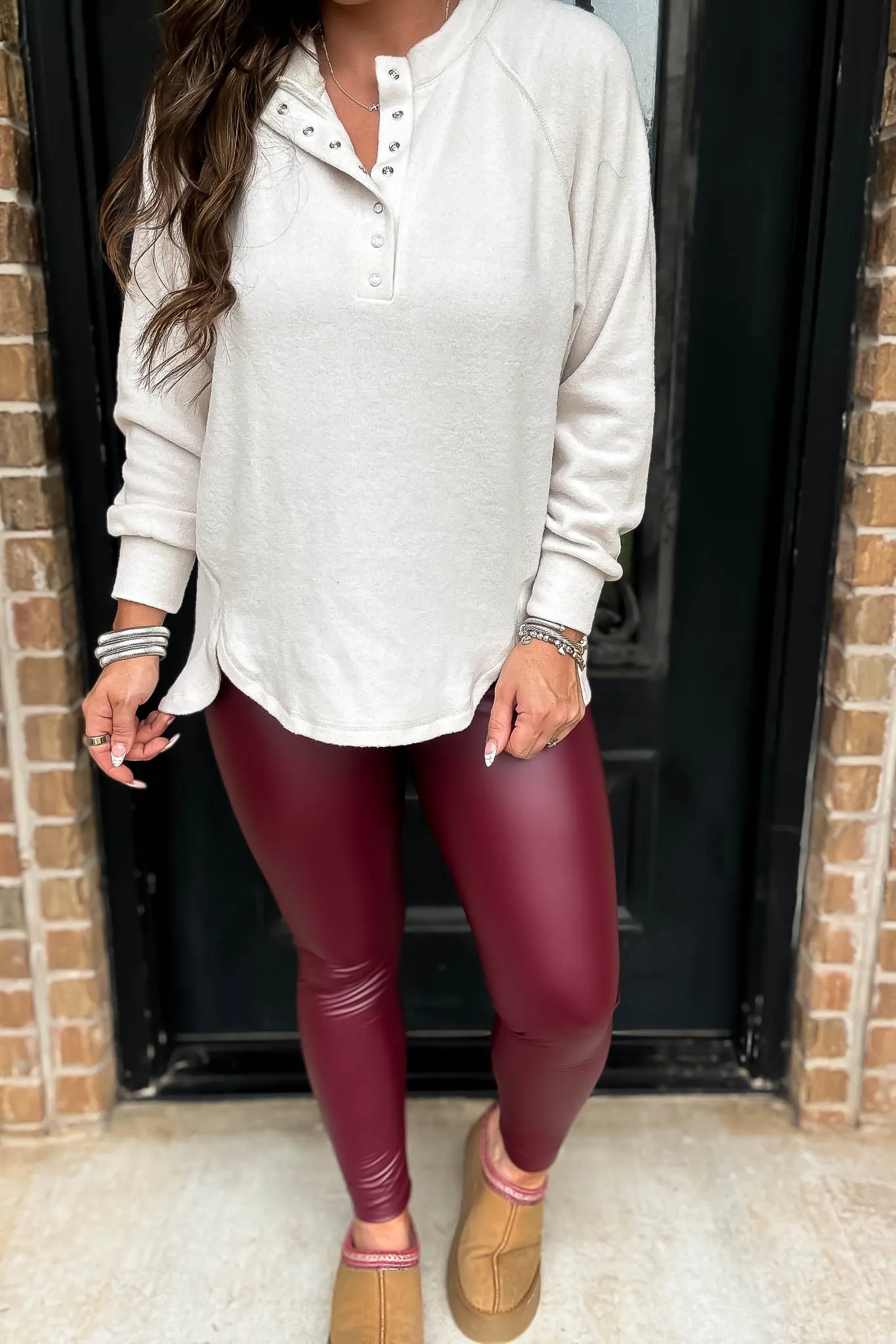 Nightfall Burgundy Leather Like High Waist Yoga Pants