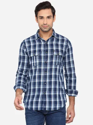 Nights Blue Checked Slim Fit Semi Casual Shirt | JadeBlue