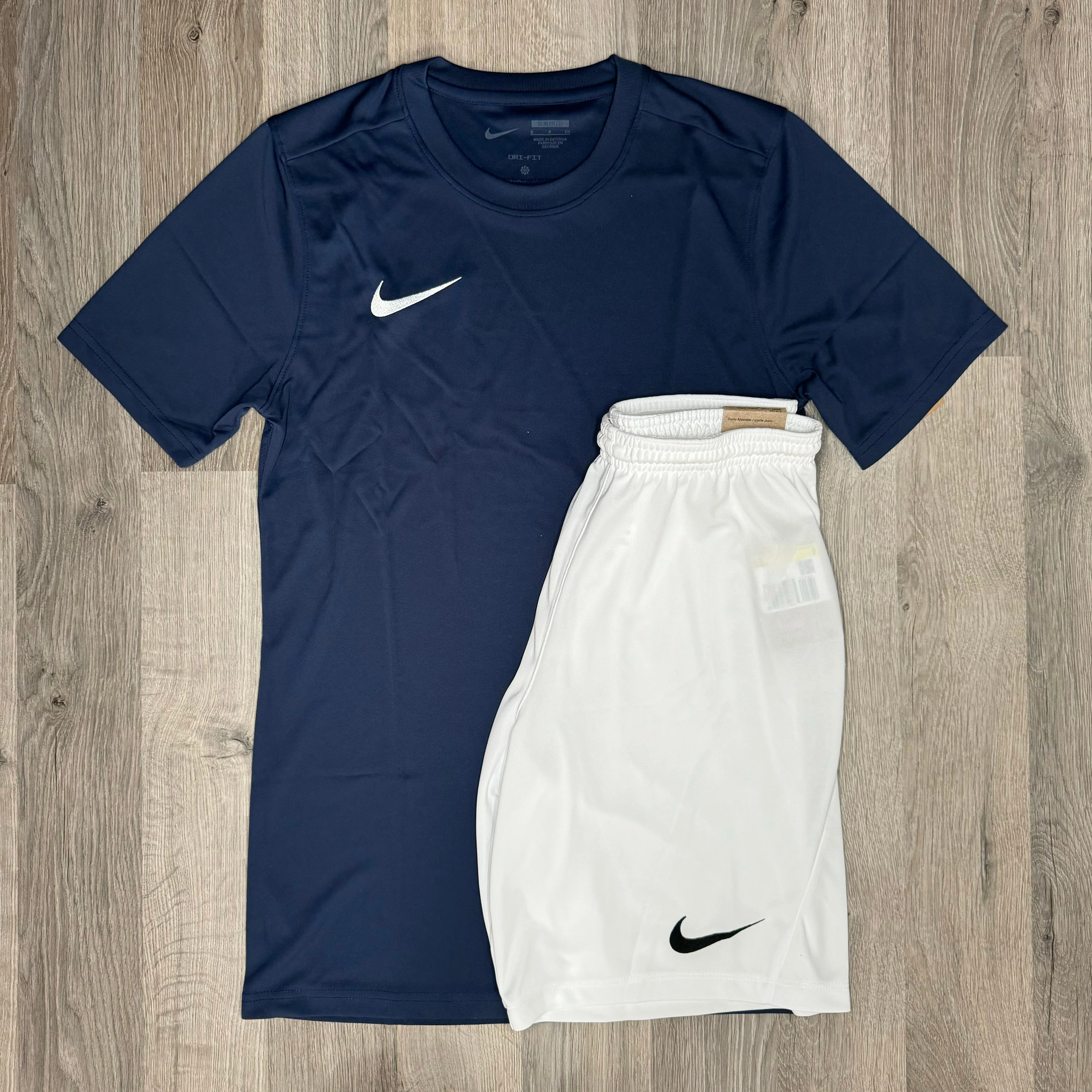 Nike Dri Fit Set - Tee & Shorts - Navy / White (Junior)