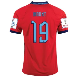 Nike England Mason Mount Away Jersey 22/23 w/ World Cup 2022 Patches (Challenge Red/Blue Void)