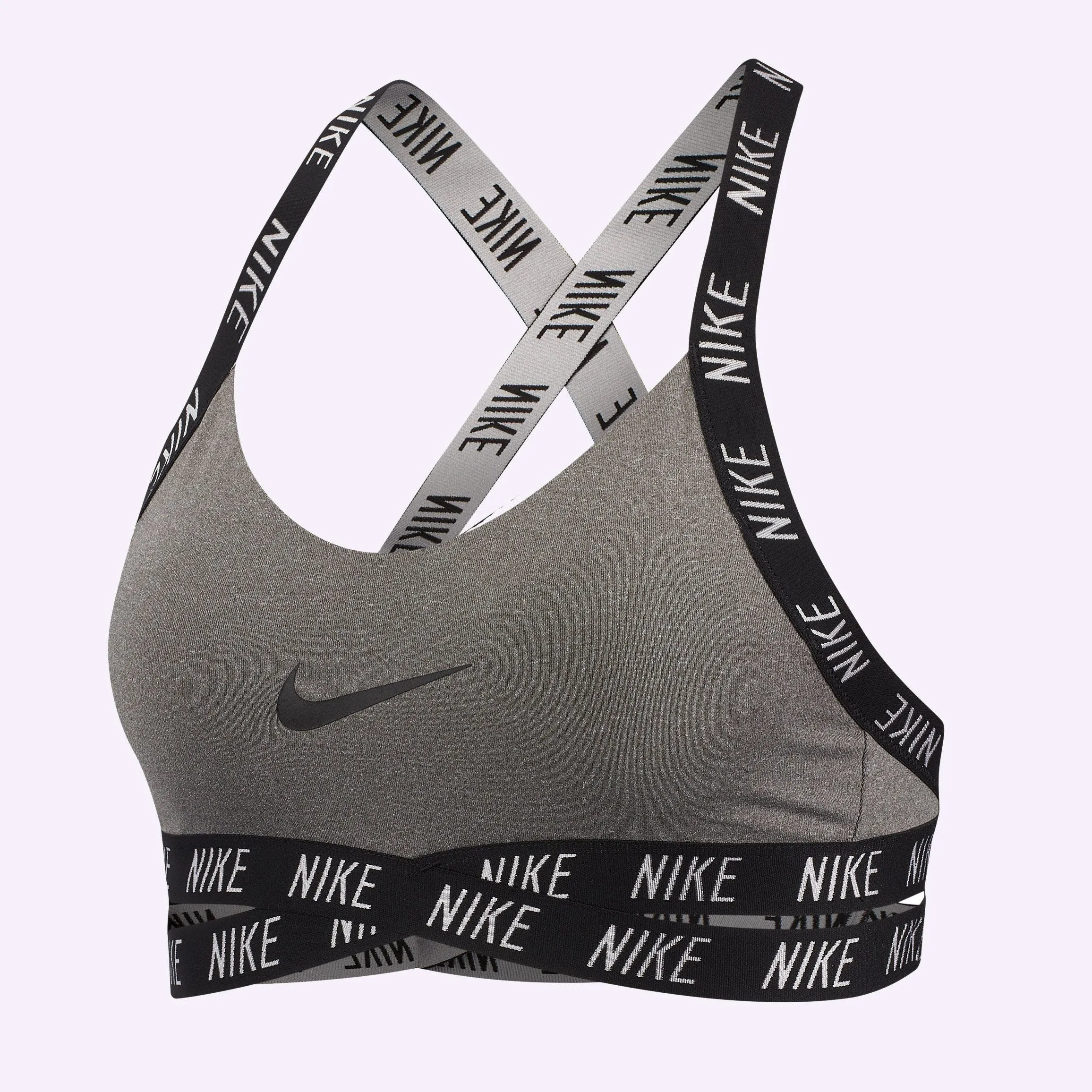 Nike Indy - Women's Light Support Logo Sports Bra - Carbon Heather/Black/White/Black