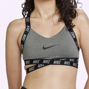 Nike Indy - Women's Light Support Logo Sports Bra - Carbon Heather/Black/White/Black