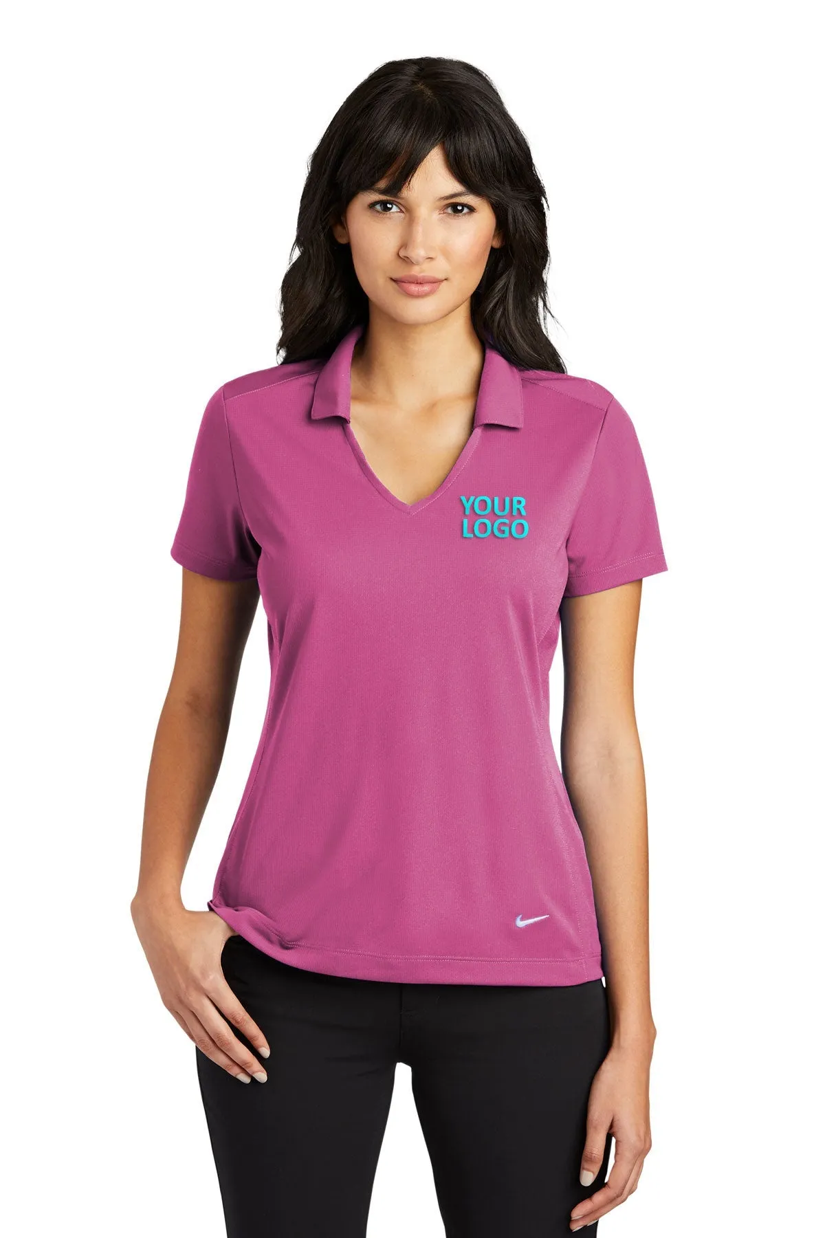 Nike Ladies Dri-FIT Vertical Mesh Customized Polos, Pink Fire