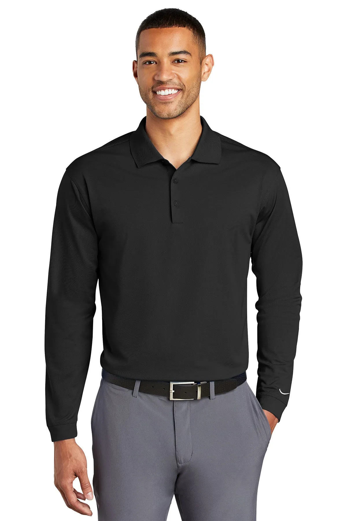 Nike Long Sleeve DriFIT Stretch Tech Custom Polos, Black