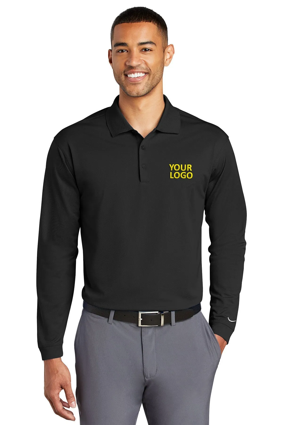 Nike Long Sleeve DriFIT Stretch Tech Custom Polos, Black