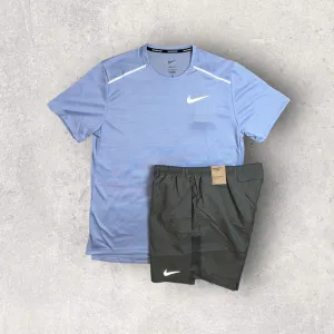 NIKE MILER 1.0 T-SHIRT/SHORT SET - COBALT BLISS/GREY