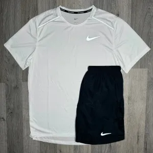 Nike Miler & Challenger Set - Tee & Shorts - White / Black