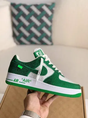 Nike x Louis Vuitton LV Air Force 1 Trainer Green White Rhinestone Sneakers